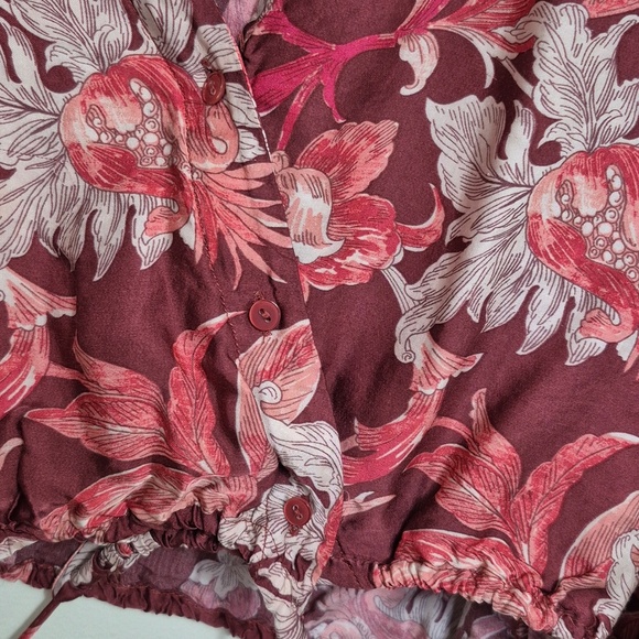 Zara Women's Boho Feminine Pink Floral Cropped Blouse Size Large - Picture 5 of 8